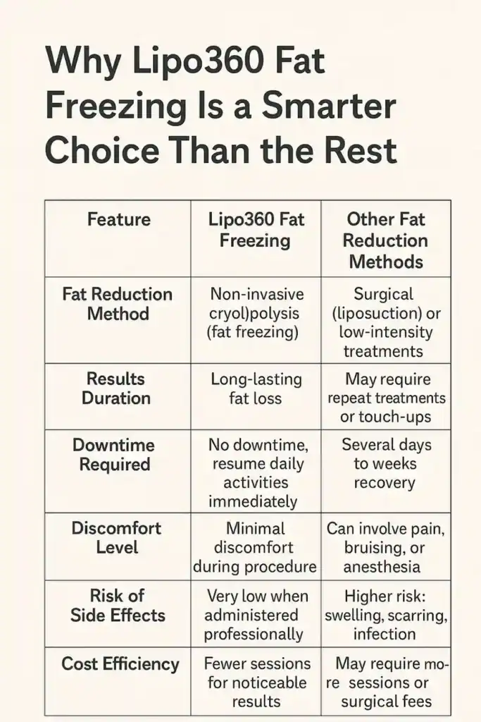 Is it possible to permanently freeze fat cells? 2 Table showing benefits of fat freezing to remove fat cells Eccles from Lipo 360