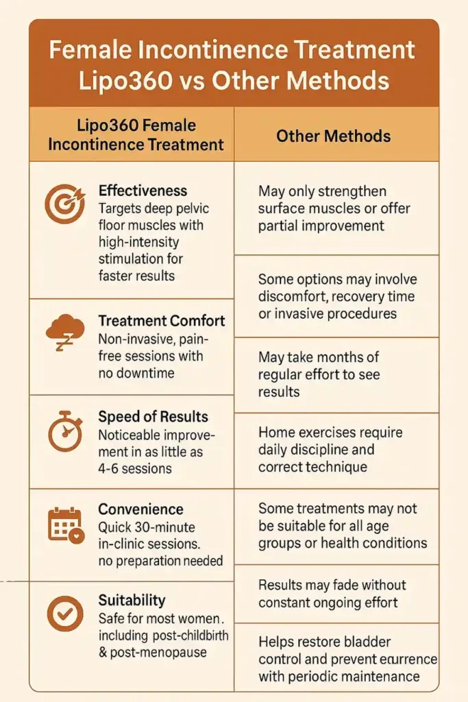 Comprehensive Guide To Female Incontinence Treatment Options 1 Table showing benefits of incontinence treatment Eccles