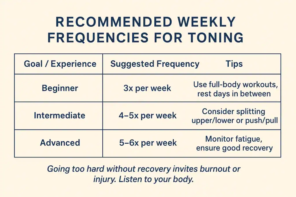 Achieving the Perfect Tone: How Often Should You Exercise for Results? 2 Graphic to show how often you should do exercise to help with toning Eccles